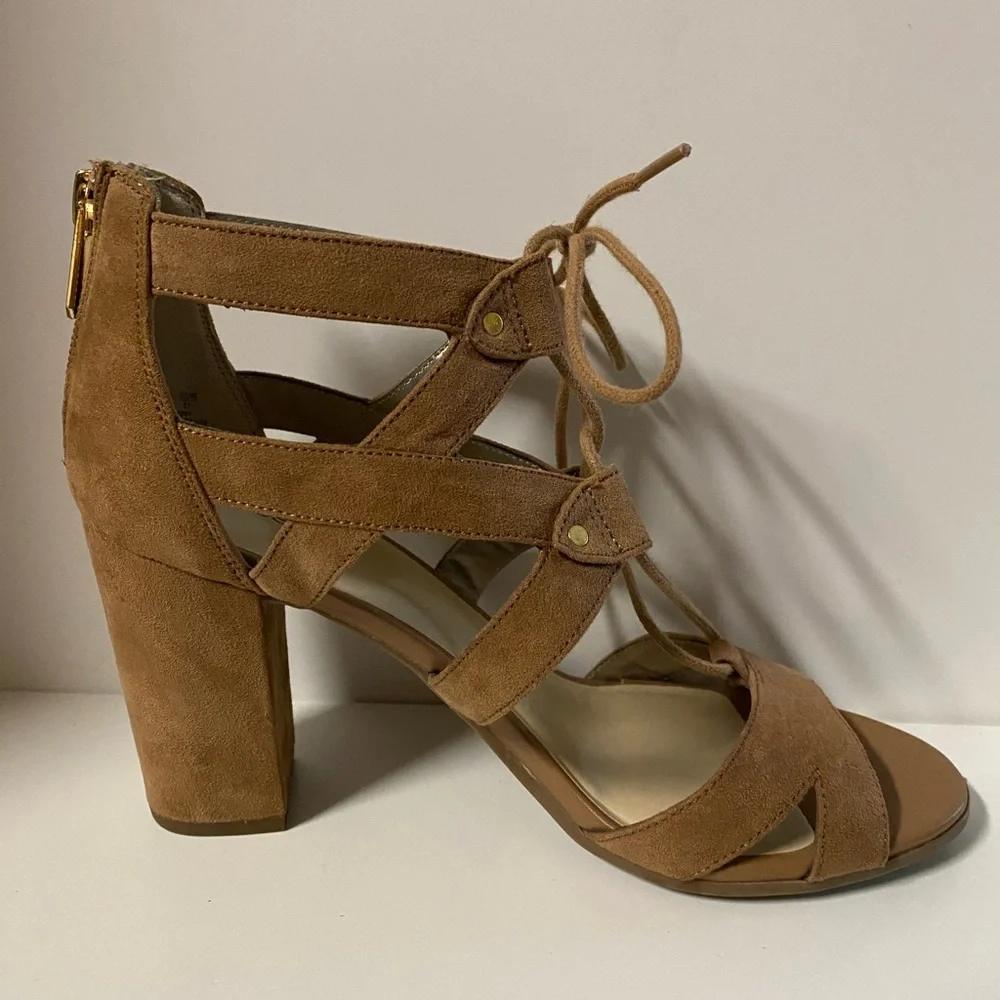 Francescas Collection Eliza Women’s 7 Lace Up Heels Open Toe Sandals Cut Out Tan - Picture 6 of 12